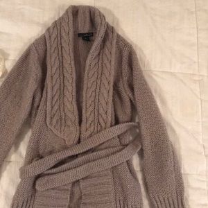 Grey wool cardigan.